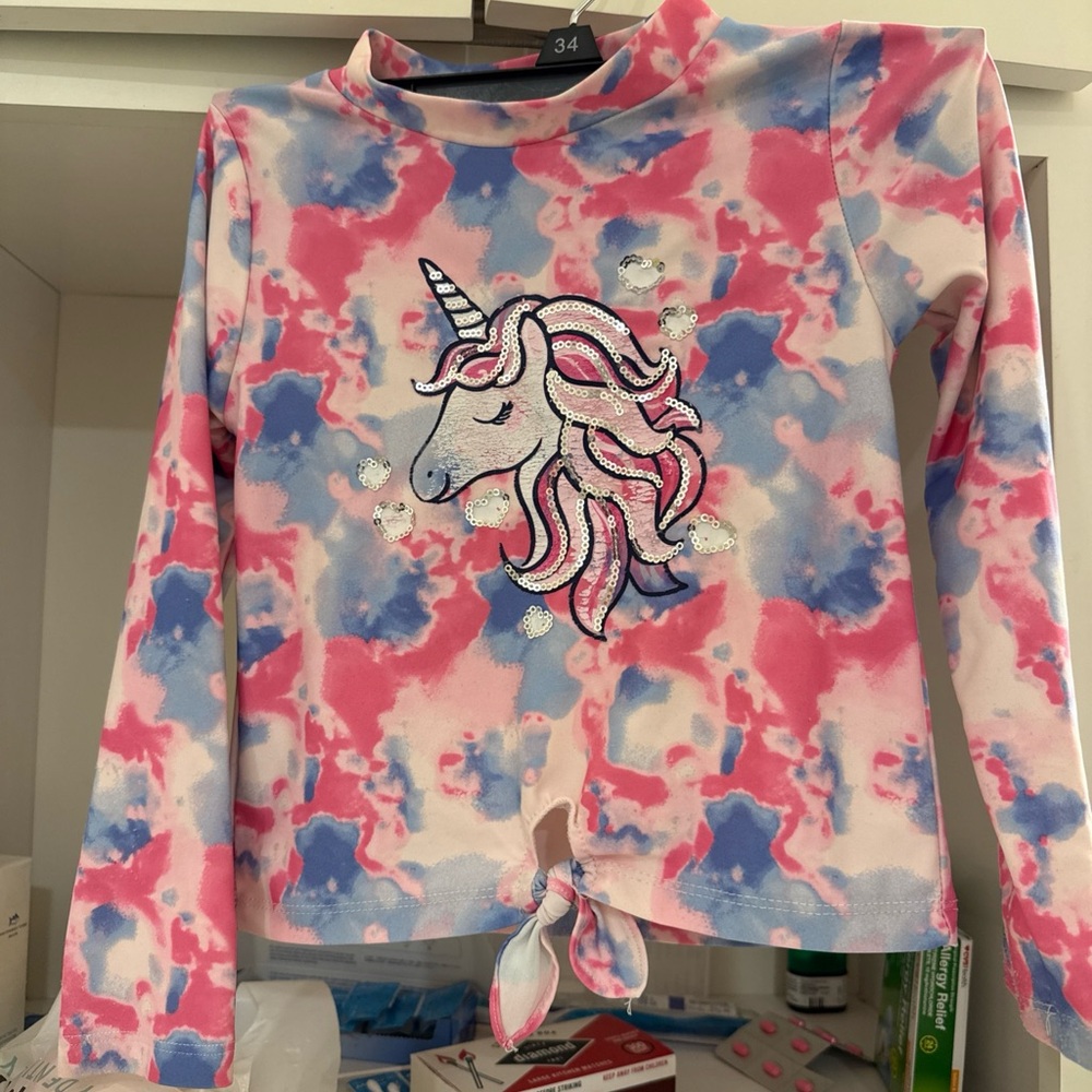 Betsey Johnson Pink and Blue Unicorn Long Sleeve Tee